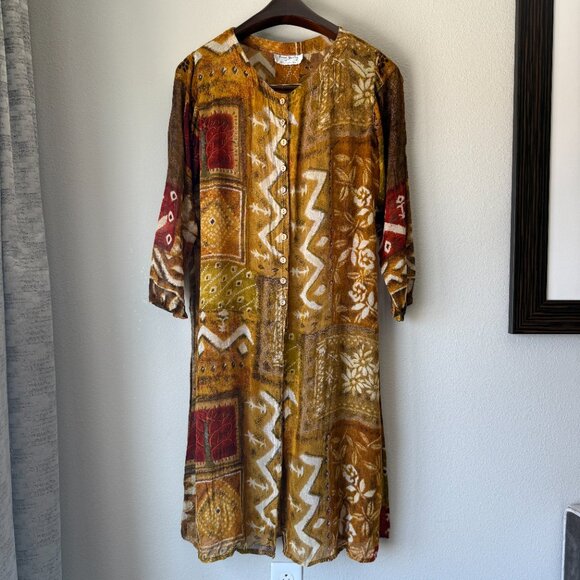 PRICE FIRM Vintage Duster Bohemian Multicolor Button-Down Flowy Sheer Top - Picture 2 of 11